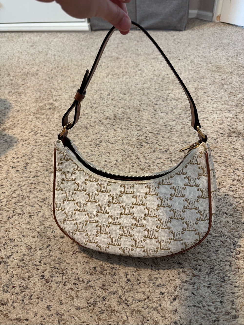 Celine Coated Canvas Cream and Brown Triomphe Ava Shoulder Bag